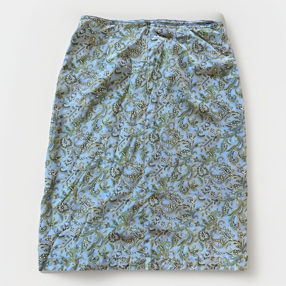 Brooks Brothers 100% Silk Skirt Midi Paisley Fairy Grunge Green Blue Resort 6 - Picture 5 of 7